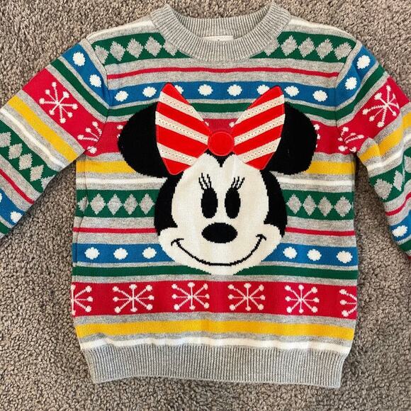 Disney Store Sweater Girls Sz 3 Minnie Mouse Pullover Colorful Winter Mickey - Picture 1 of 9